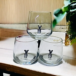 3lü Cam Figürlü Su Bardağı Seti