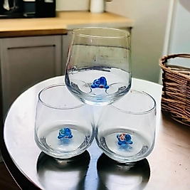 3lü Cam Figürlü Su Bardağı Seti