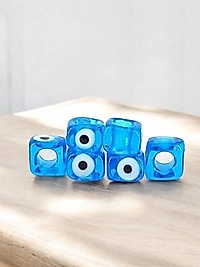 El Yapımı Şeffaf Mavi Renkli Murano Gözlü Kare Boncuk