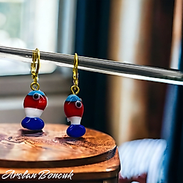 El Yapımı Cam Altın Kaplama Küpe