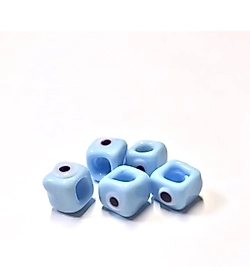 Gözlü Kare Murano Cam Boncuk Bebe Mavisi 5 Adet