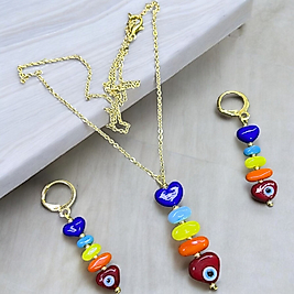 El Yapımı Altın Kaplama Balık İskelet Kolye Küpe Set