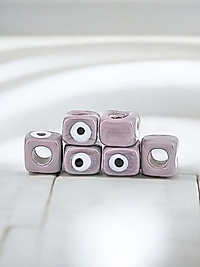 El Yapımı Mürdüm Renkli Murano Gözlü Kare Boncuk