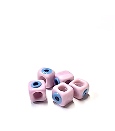 Gözlü Kare Murano Cam Boncuk Pembe 5 Adet