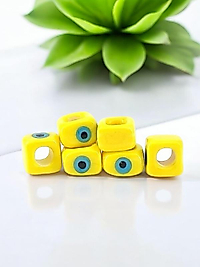 El Yapımı Sarı Renkli Murano Gözlü Kare Boncuk