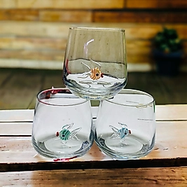 3lü Cam Figürlü Su Bardağı Seti