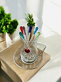 El Yapımı Cam Renkli Çay Kaşığı Seti 6lı